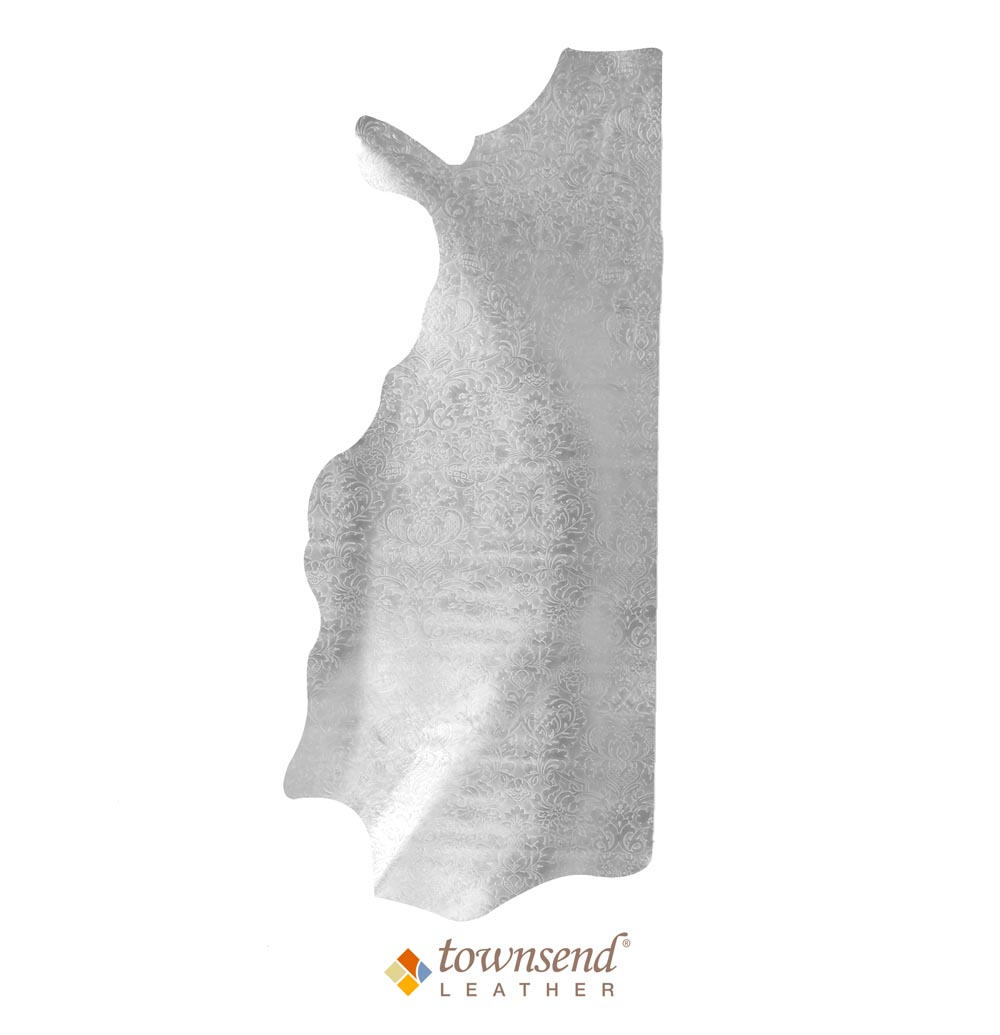 Townsend Leather's Fab Foils Embossed Cowhide Silver La Scala Damask